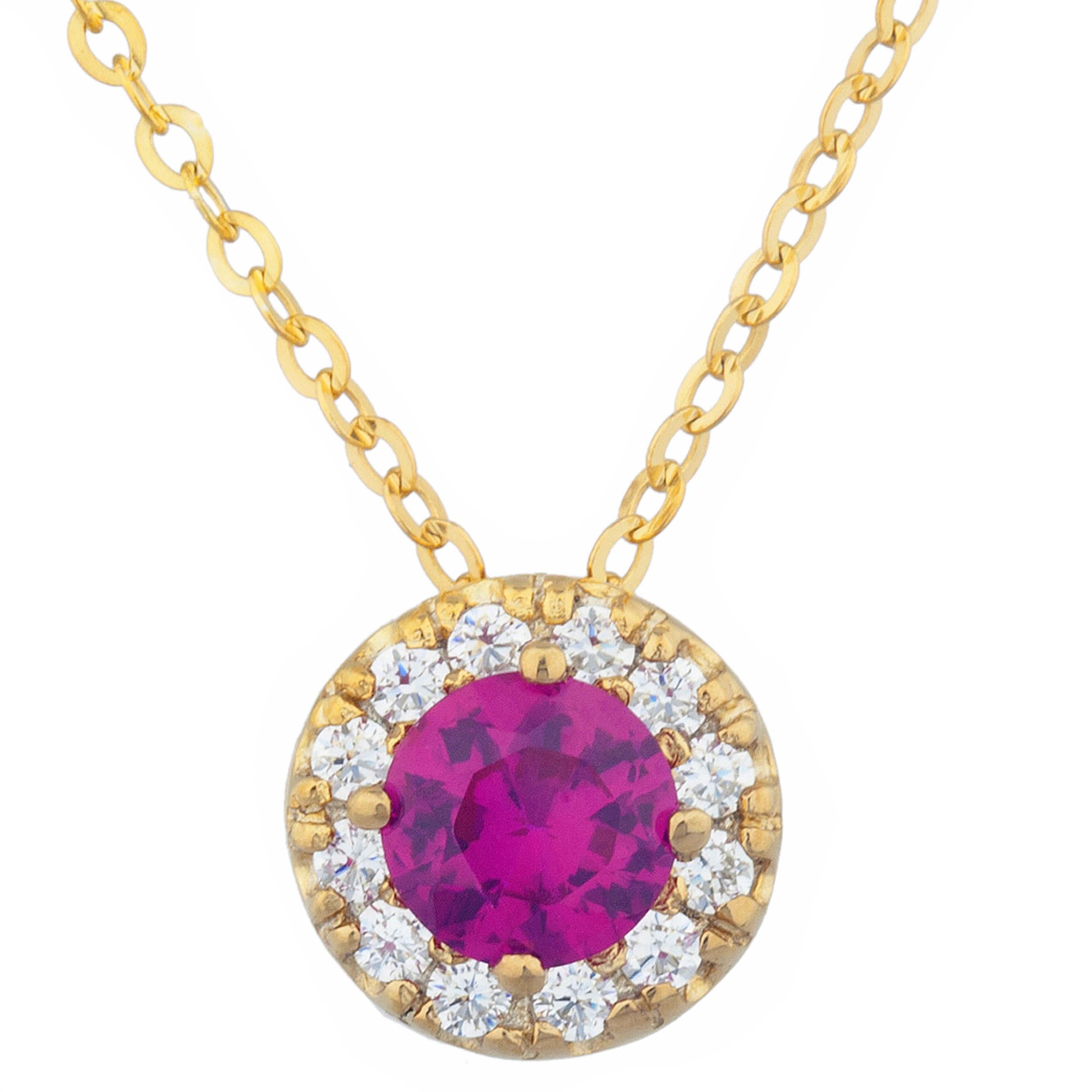 14Kt Gold 0.50 Ct Created Ruby Halo Design Pendant Necklace