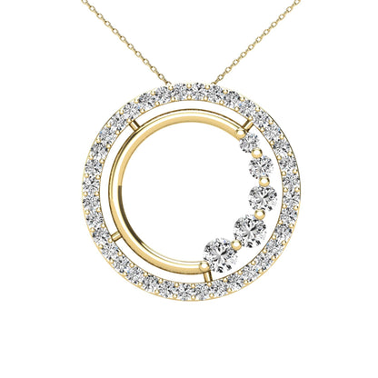 14Kt Yellow Gold 0.40 Ct Genuine Natural Diamond Open Circle Design Pendant Necklace