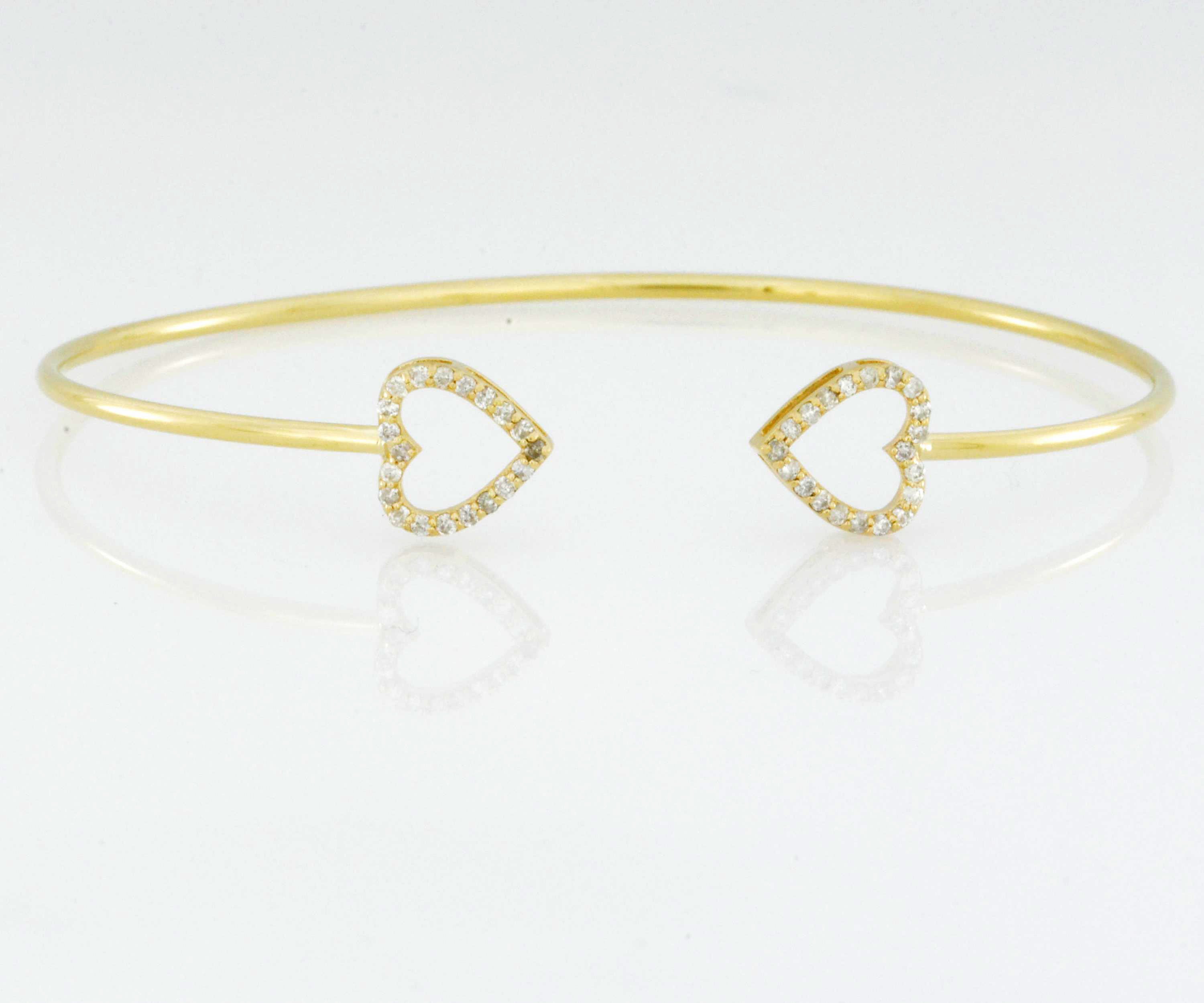 14Kt Gold Open Heart Diamond Bangle Bracelet