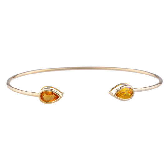 Orange & Yellow Citrine Pear Bezel Bangle Bracelet 14Kt Yellow Gold Plated Over .925 Sterling Silver