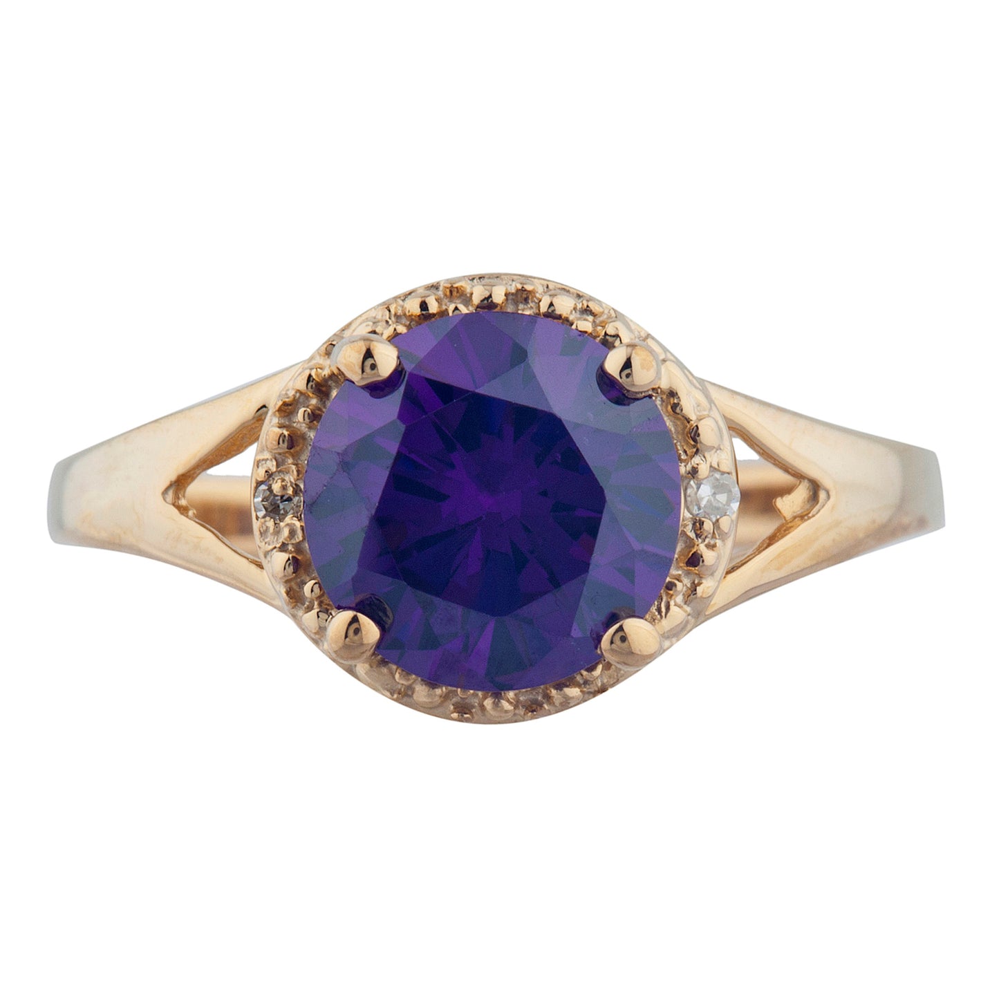 2 Ct Amethyst & Diamond Halo Design Round Ring 14Kt Yellow Gold Rose Gold Silver