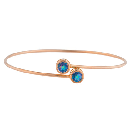 14Kt Rose Gold Plated Natural Blue Mystic Topaz Round Bezel Bangle Bracelet