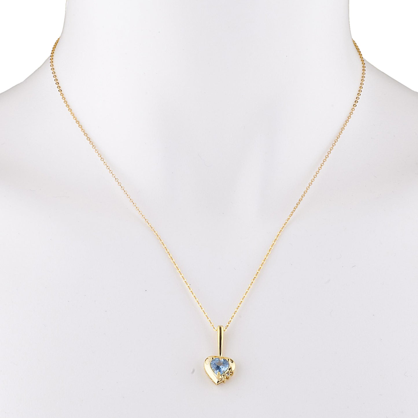 14Kt Gold Aquamarine & Diamond Heart Design Pendant Necklace