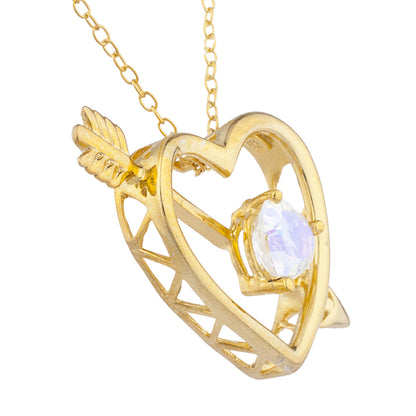 14Kt Yellow Gold Plated Natural Mercury Mist Mystic Topaz Heart Bow & Arrow Pendant