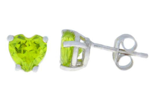 14Kt White Gold Peridot Heart Stud Earrings