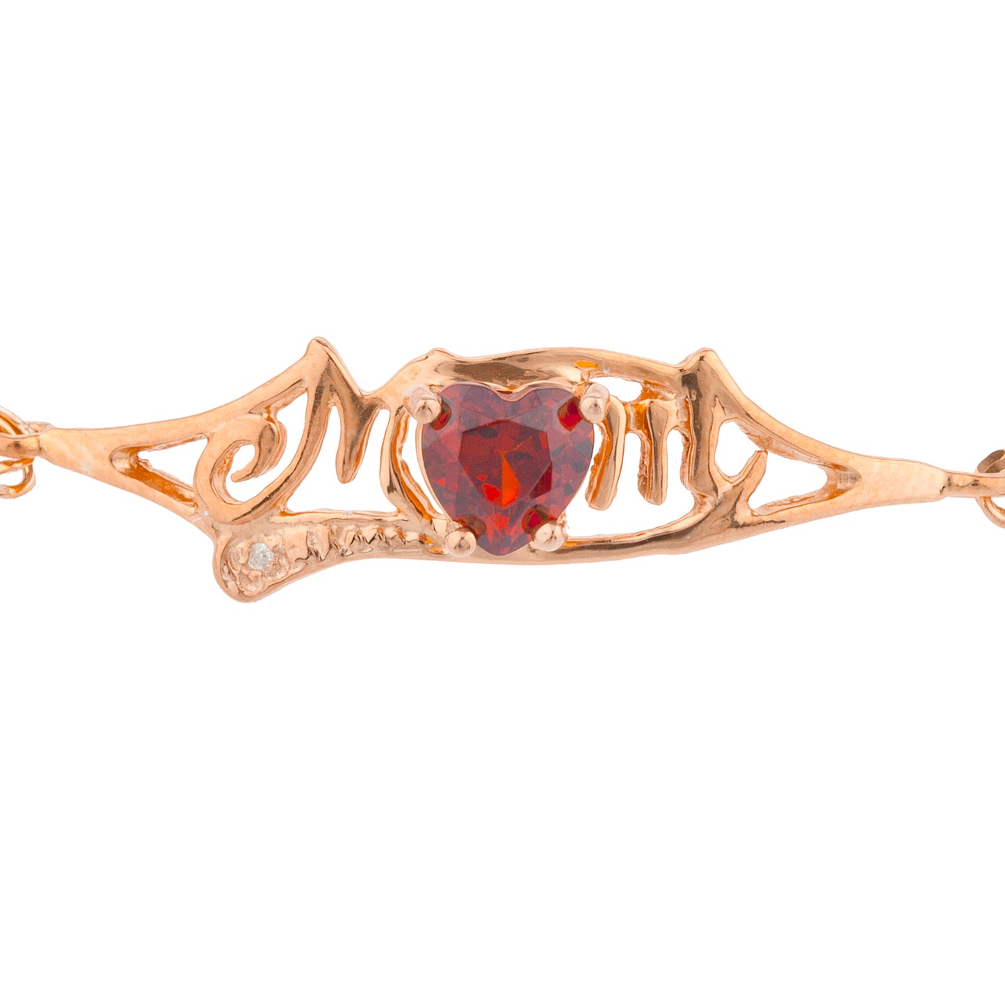 Garnet & Diamond Heart Mom Bracelet 14Kt Rose Gold Plated Over .925 Sterling Silver