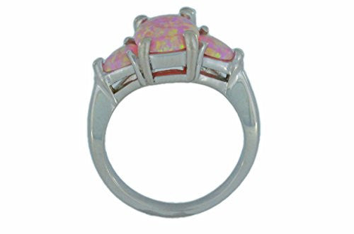 10x8mm Pink Opal Oval & Heart Ring .925 Sterling Silver Rhodium Finish