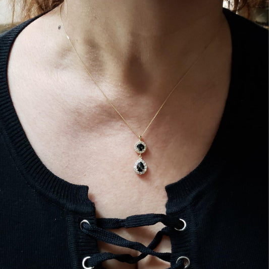 14Kt Gold 1.84 Ct Black & White Diamond Pendant Necklace