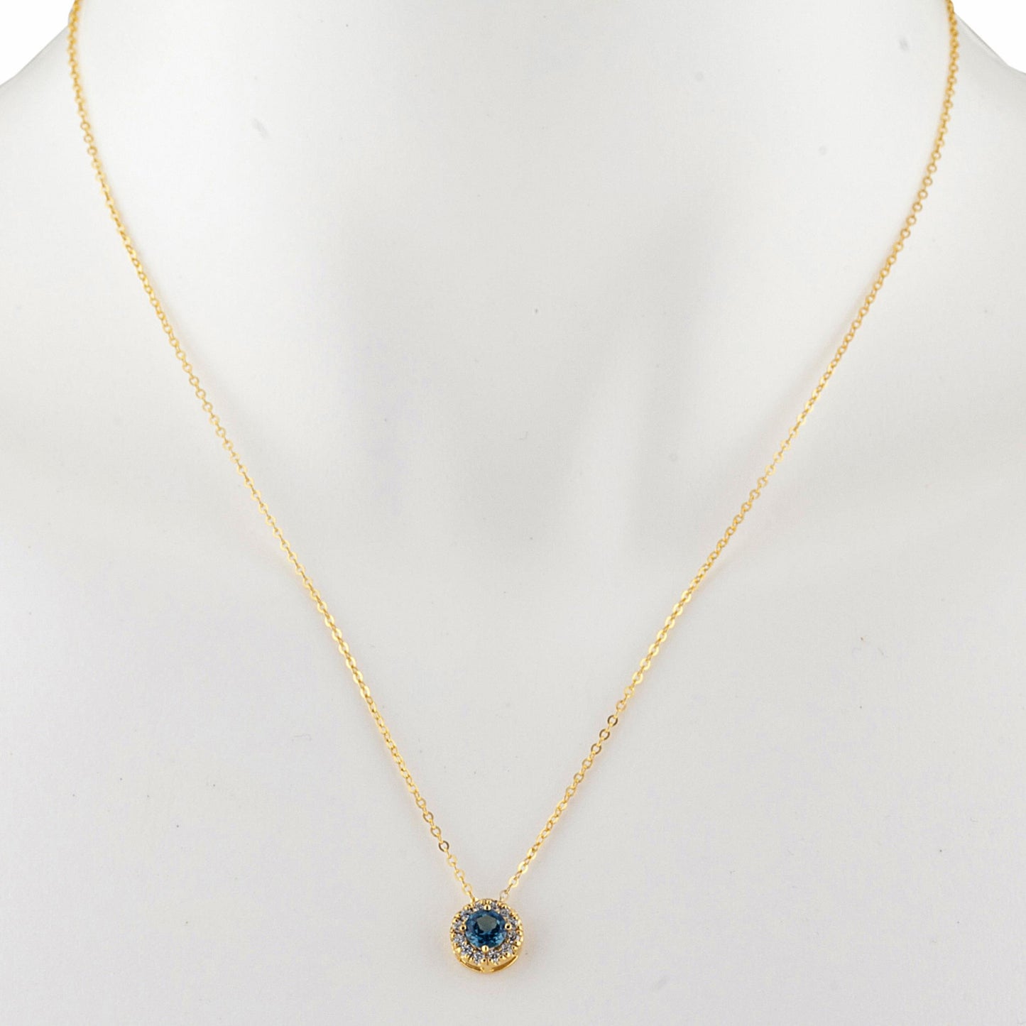 14Kt Gold 0.50 Ct London Blue Topaz Halo Design Pendant Necklace