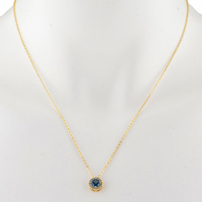 14Kt Gold 0.50 Ct London Blue Topaz Halo Design Pendant Necklace