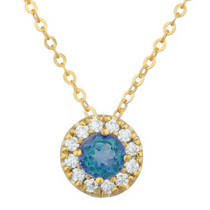 14Kt Gold 0.50 Ct Natural Blue Mystic Topaz Halo Design Pendant Necklace