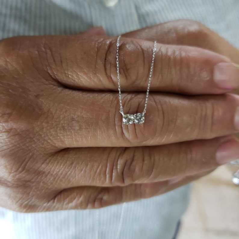 14Kt Gold 0.30 Ct Genuine Natural Diamond Double Stone Pendant Necklace