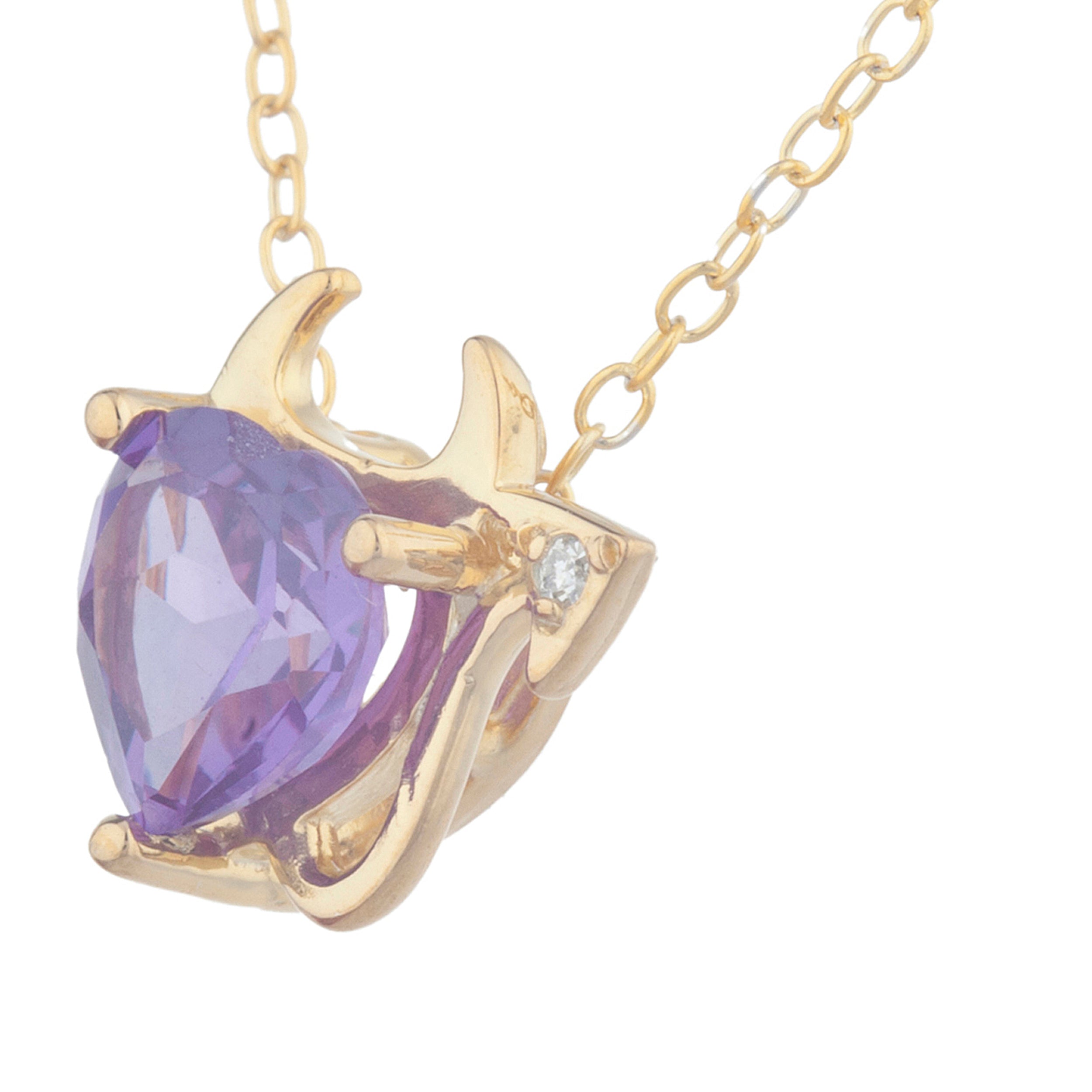 14Kt Gold 1.5 Ct Alexandrite & Diamond Devil Heart Pendant Necklace