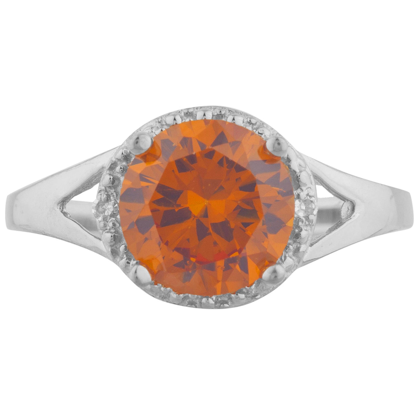 14Kt Gold 2 Ct Orange Citrine & Diamond Halo Design Round Ring