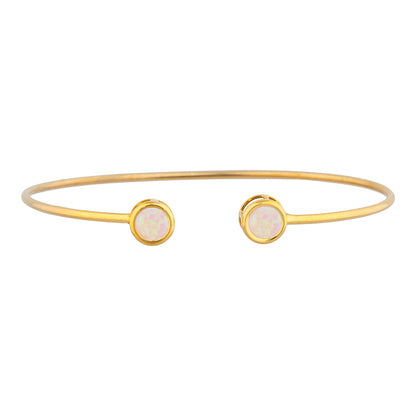 14Kt Gold Pink Opal Round Bezel Bangle Bracelet