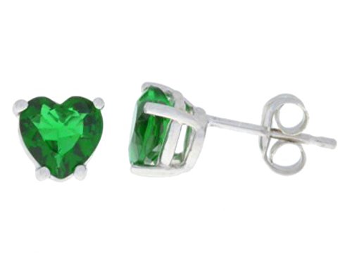 2 Ct Emerald Heart Stud Earrings .925 Sterling Silver