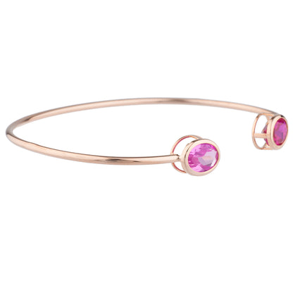 Created Ruby & Pink Sapphire Oval Bezel Bangle Bracelet 14Kt Rose Gold Plated Over .925 Sterling Silver