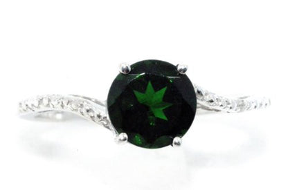 1.5 Ct Created Emerald & Diamond Round Ring .925 Sterling Silver Rhodium Finish