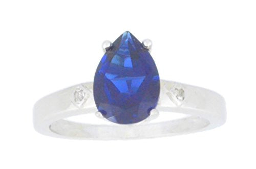 2 Ct Created Blue Sapphire & Diamond Pear Ring .925 Sterling Silver Rhodium Finish