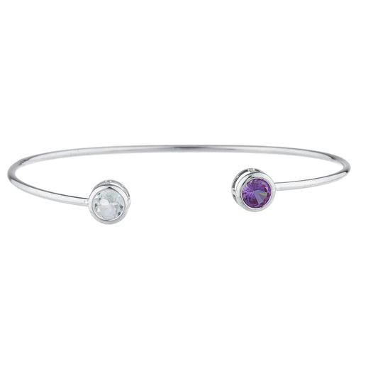 Aquamarine & Alexandrite Round Bezel Bangle Bracelet .925 Sterling Silver