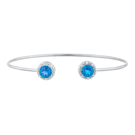 2 Ct Natural Blue Mystic Topaz & Diamond Round Bangle Bracelet .925 Sterling Silver