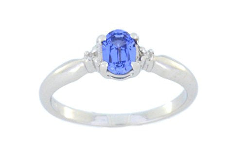 0.50 Ct Tanzanite & Diamond Oval Ring .925 Sterling Silver Rhodium Finish