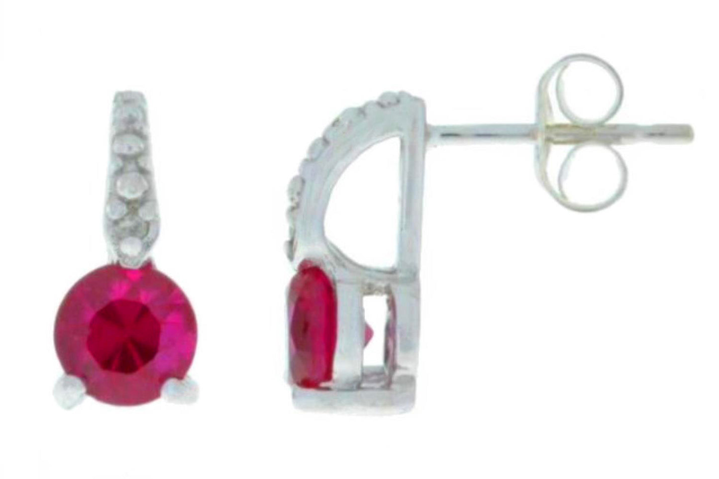 1 Ct Created Ruby & Diamond Round Stud Earrings .925 Sterling Silver