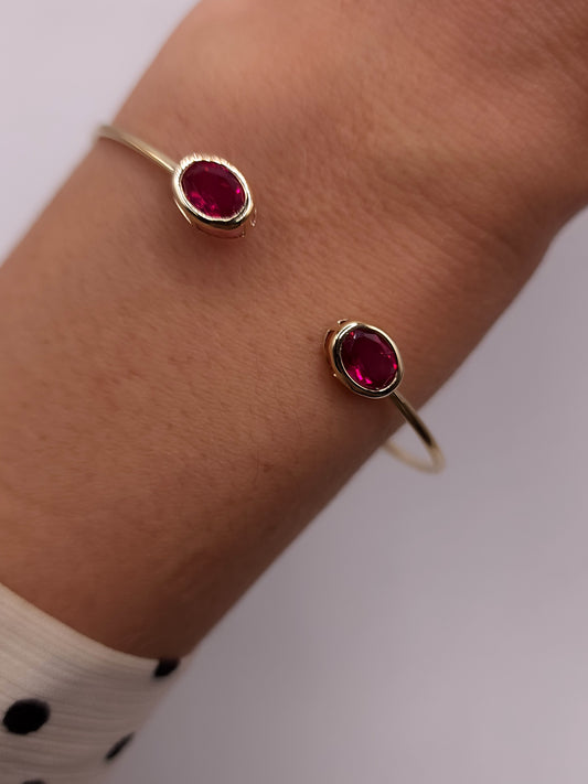 14Kt Gold Created Ruby Oval Bezel Bangle Bracelet