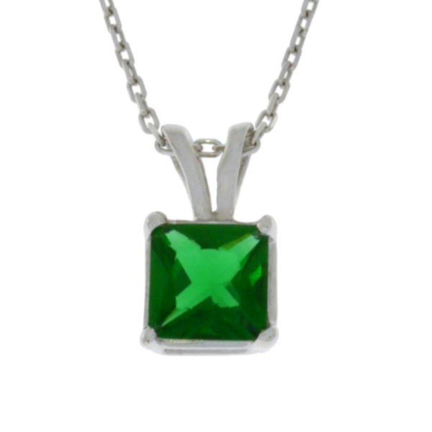 14Kt Gold Emerald Princess Cut Pendant Necklace