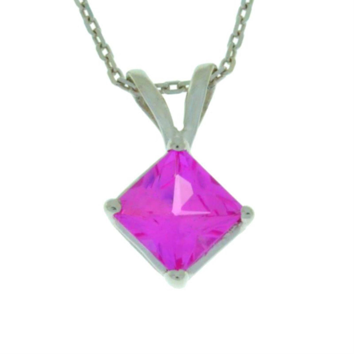 14Kt Gold Pink Sapphire Princess Cut Pendant Necklace