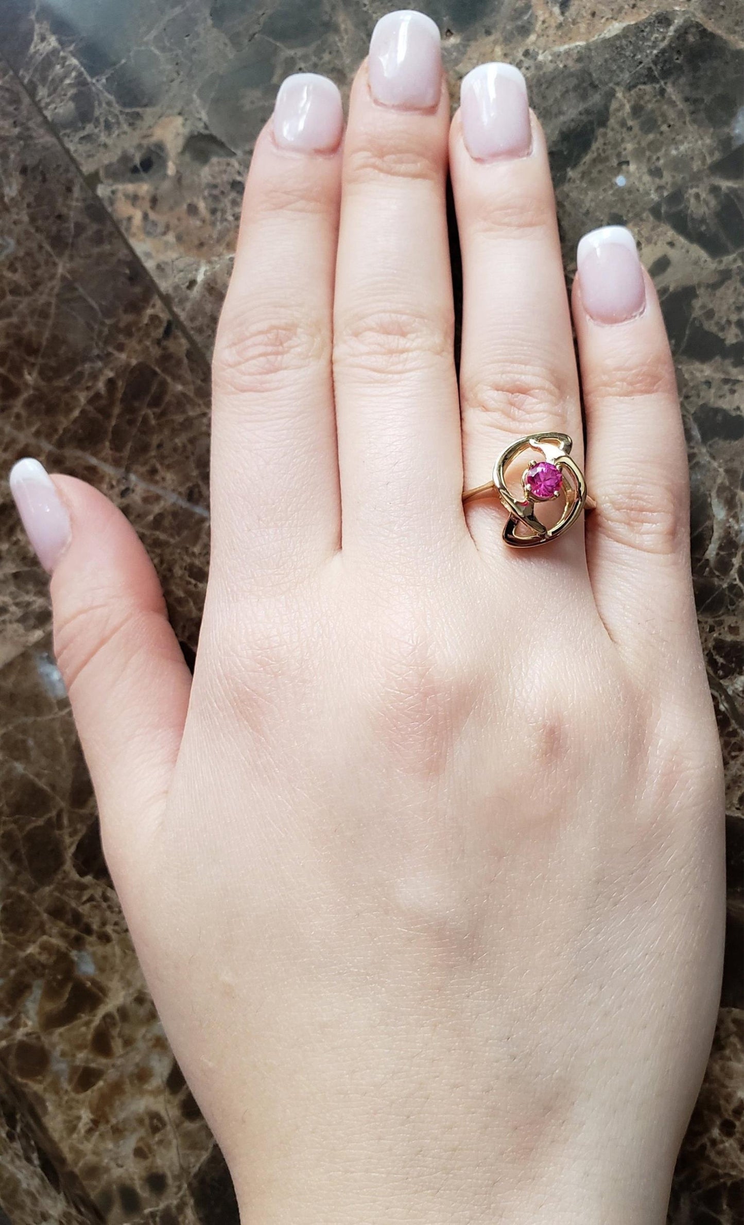 14Kt Gold Created Ruby Infinity Design Ring