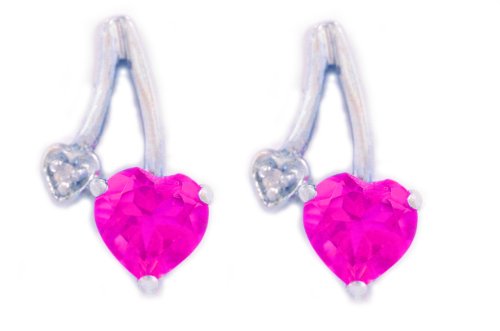 1 Ct Pink Sapphire Heart & Diamond Stud Earrings .925 Sterling Silver