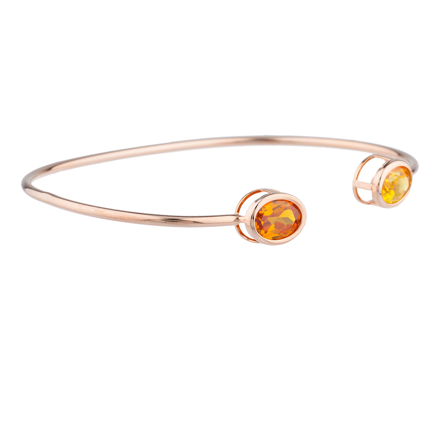 Orange & Yellow Citrine Oval Bezel Bangle Bracelet 14Kt Rose Gold Plated Over .925 Sterling Silver