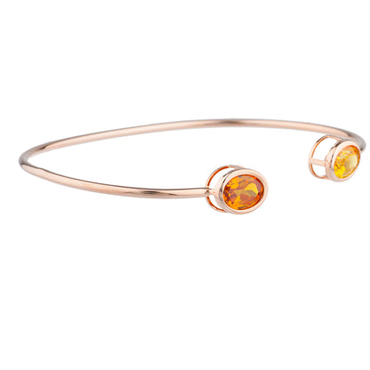 Orange & Yellow Citrine Oval Bezel Bangle Bracelet 14Kt Rose Gold Plated Over .925 Sterling Silver