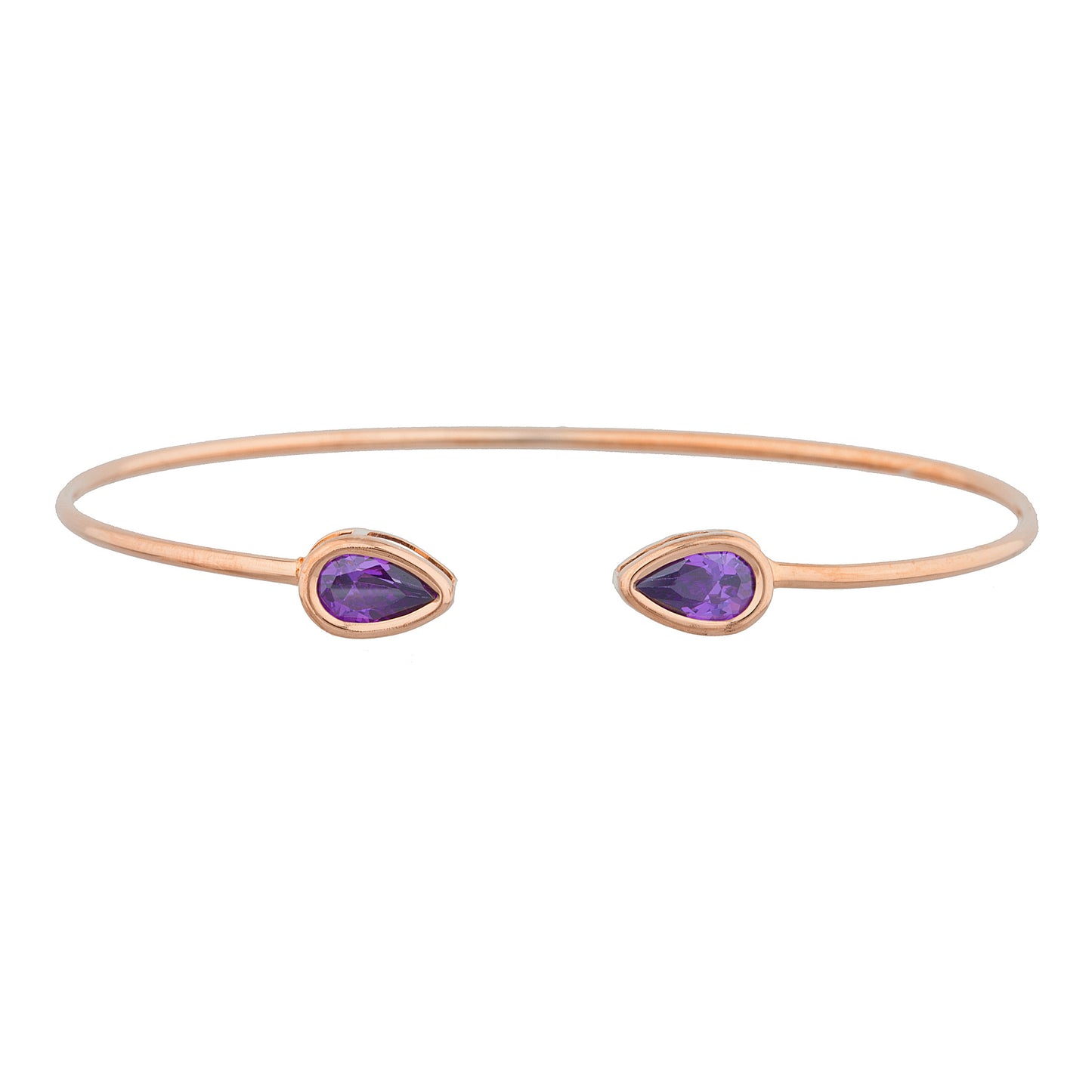 14Kt Rose Gold Plated Amethyst Pear Bezel Bangle Bracelet