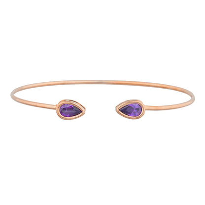 14Kt Rose Gold Plated Amethyst Pear Bezel Bangle Bracelet