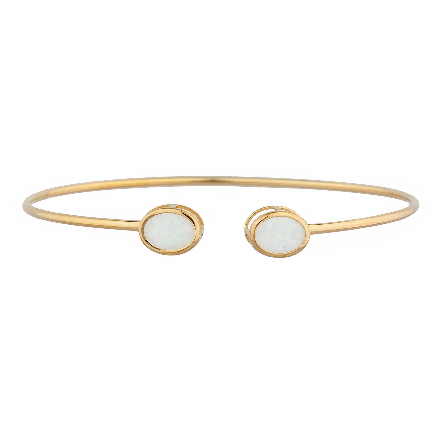 14Kt Gold Genuine Opal Oval Bezel Bangle Bracelet