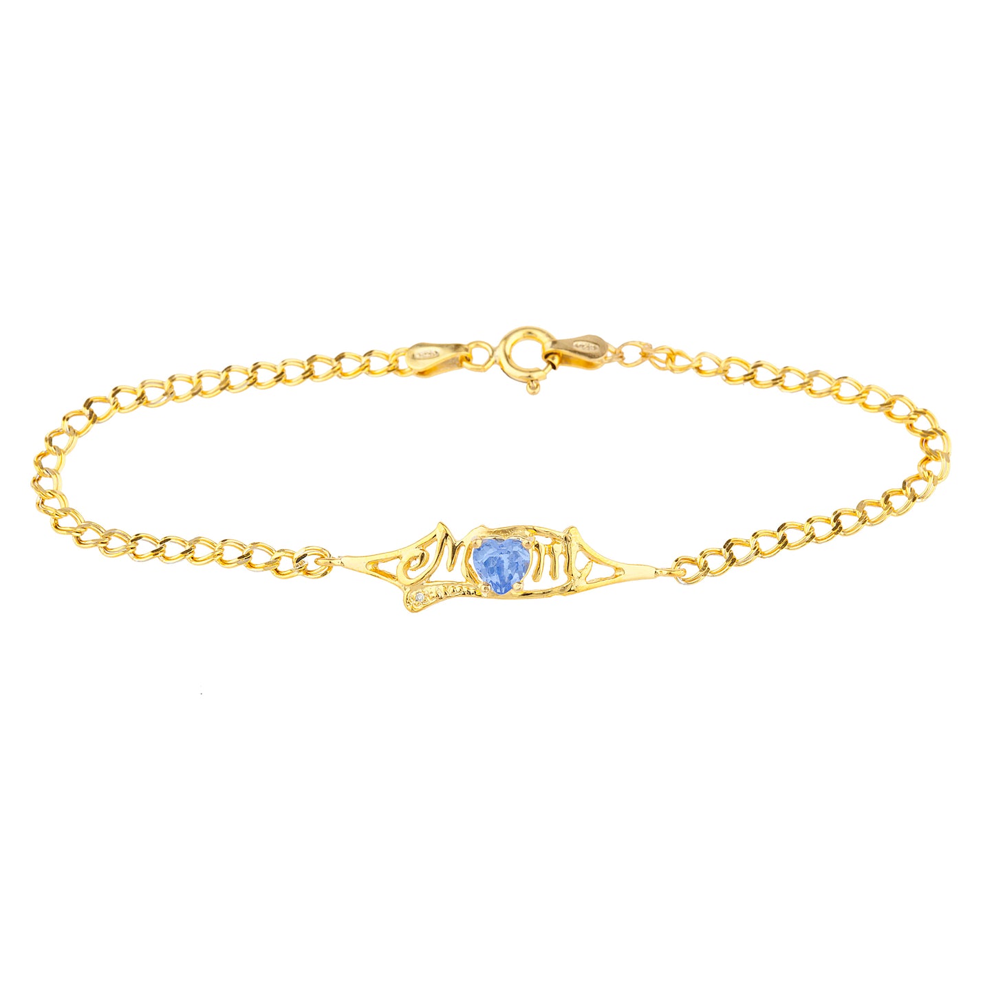 Tanzanite & Diamond Heart Mom Bracelet 14Kt Yellow Gold Plated Over .925 Sterling Silver