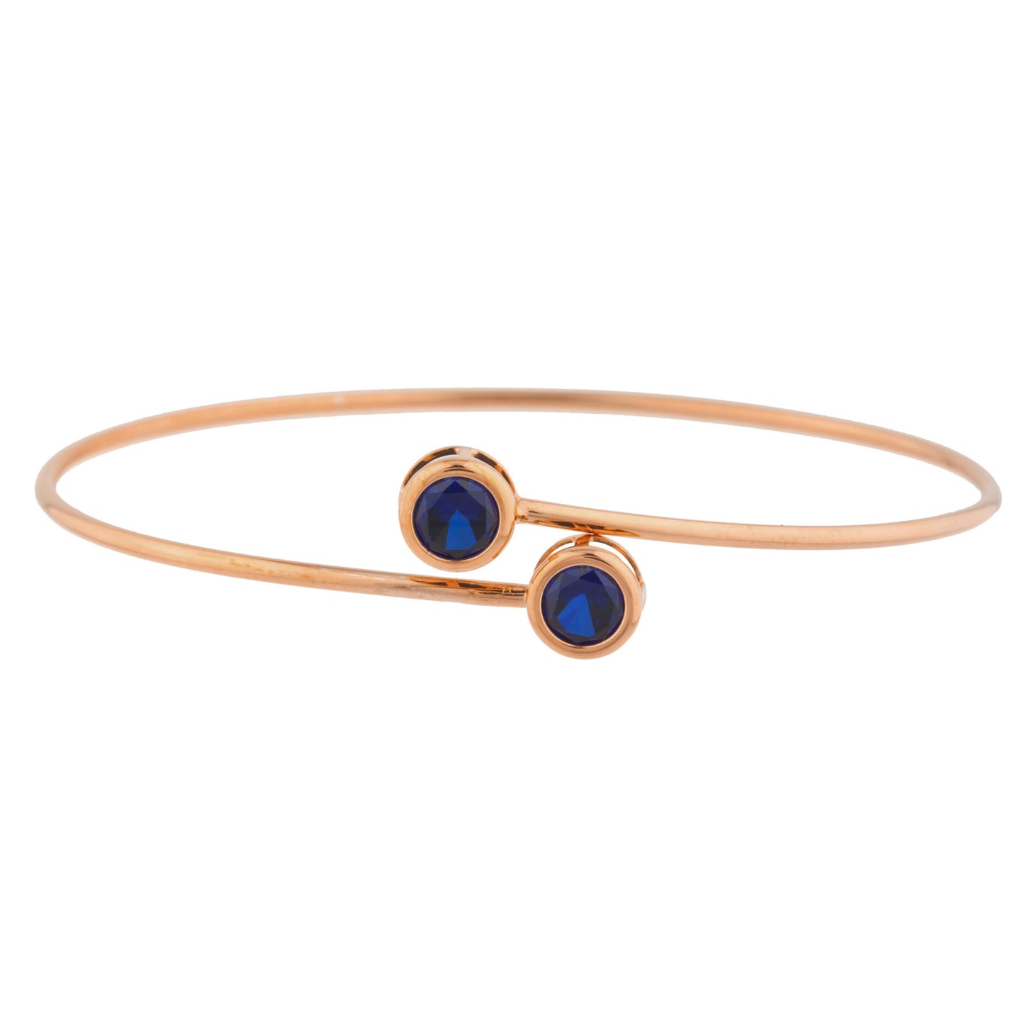 14Kt Gold Blue Sapphire Round Bezel Bangle Bracelet