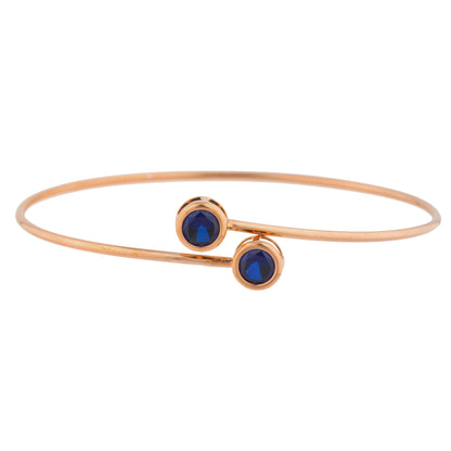 14Kt Gold Blue Sapphire Round Bezel Bangle Bracelet