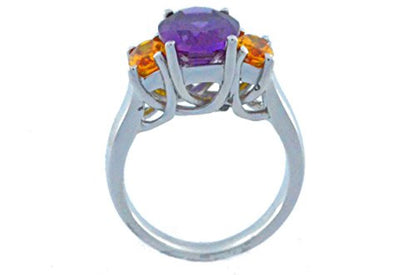 4 Ct Alexandrite & Citrine Oval Ring .925 Sterling Silver Rhodium Finish