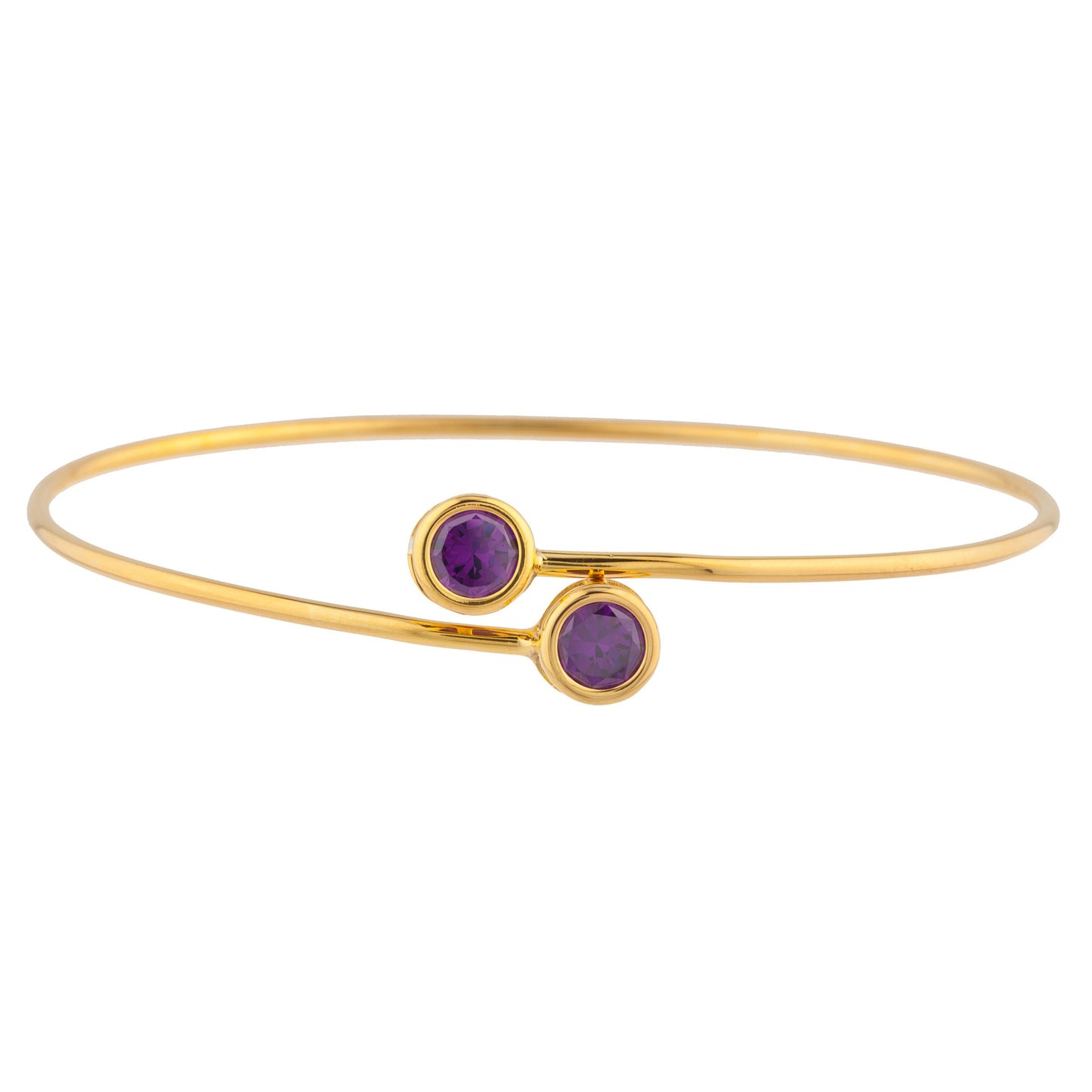 14Kt Gold Amethyst Round Bezel Bangle Bracelet