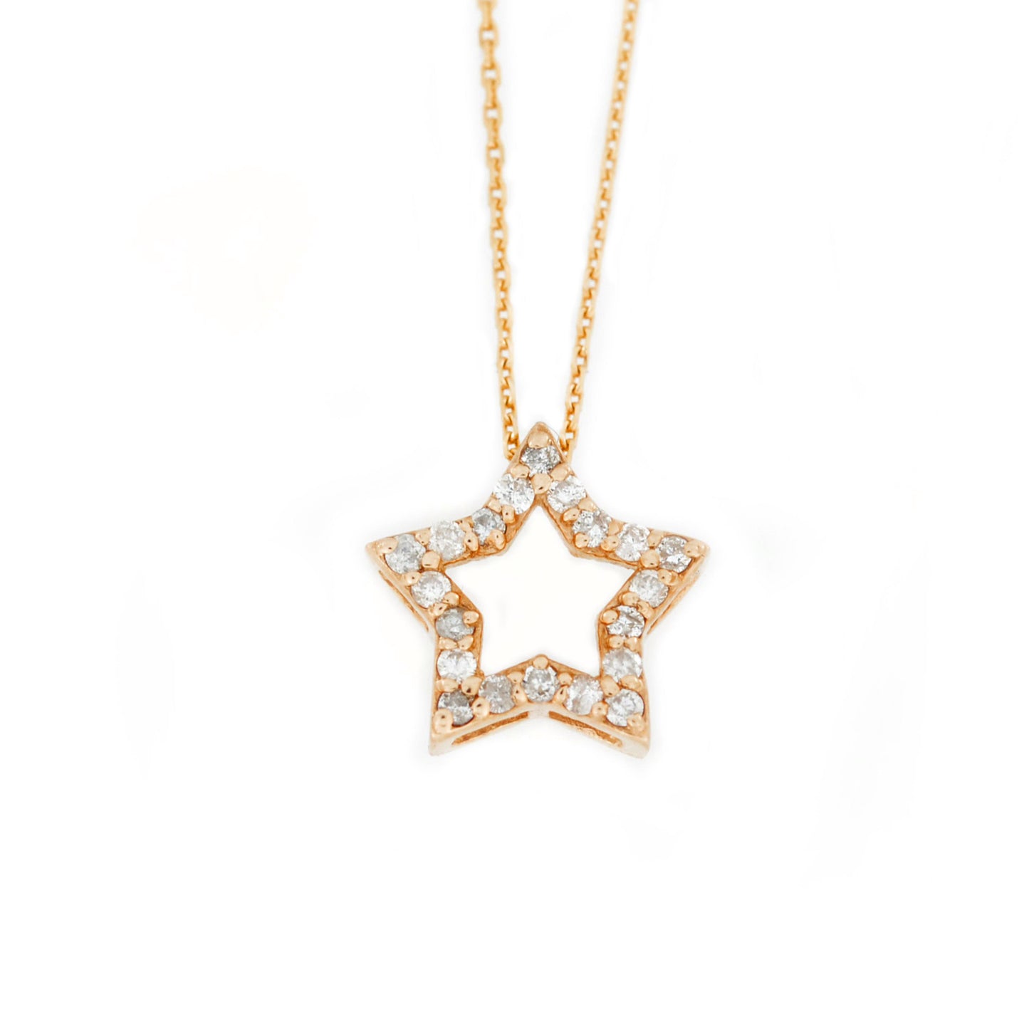 14Kt Gold Genuine Natural Diamond Star Pendant Necklace