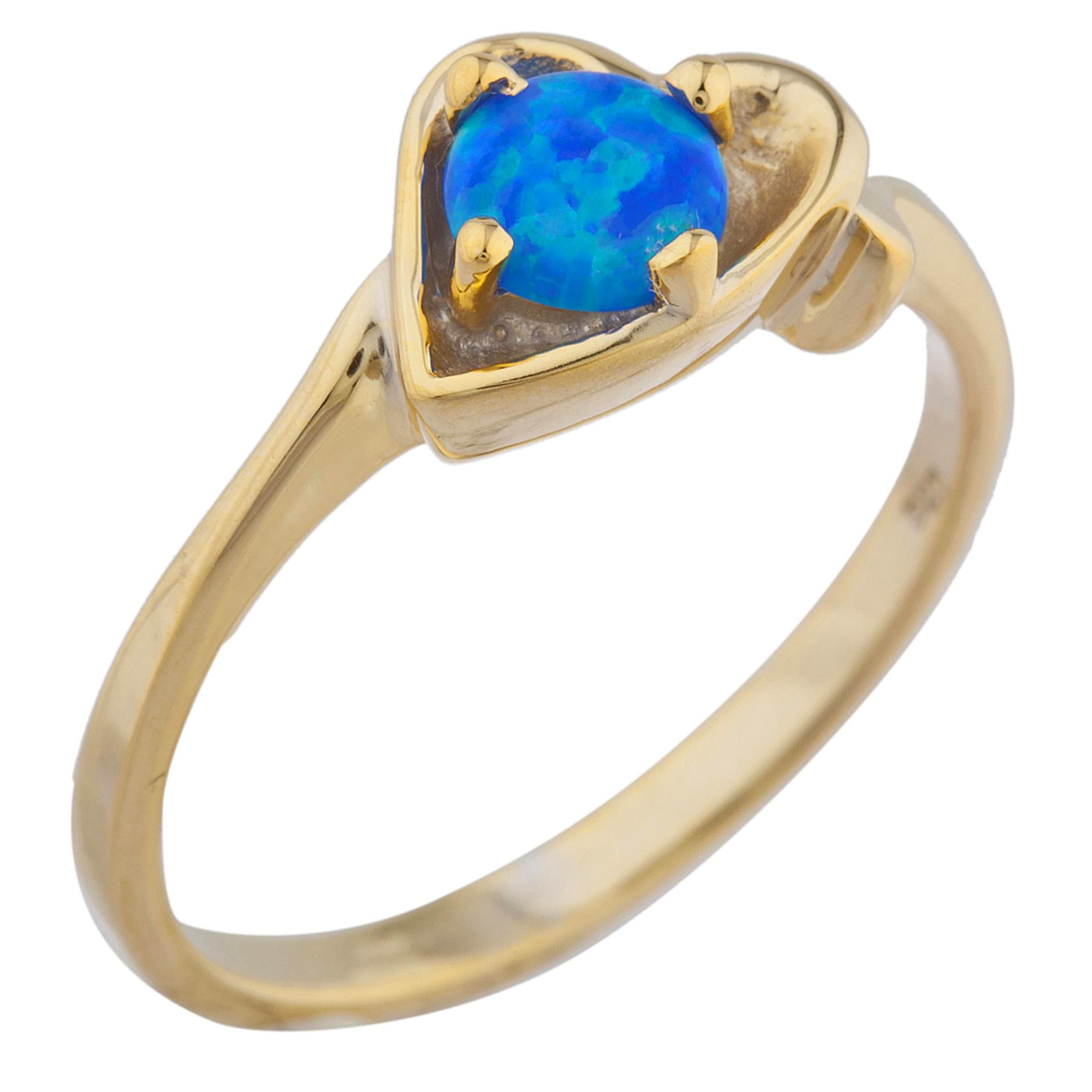 14Kt Gold Blue Opal Round Heart Ring