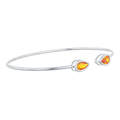 2 Ct Orange Citrine Pear Bezel Bangle Bracelet .925 Sterling Silver