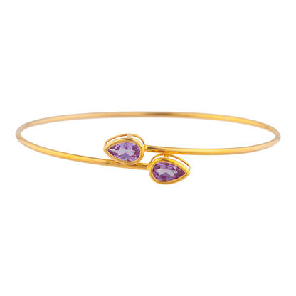 14Kt Gold Alexandrite Pear Bezel Bangle Bracelet