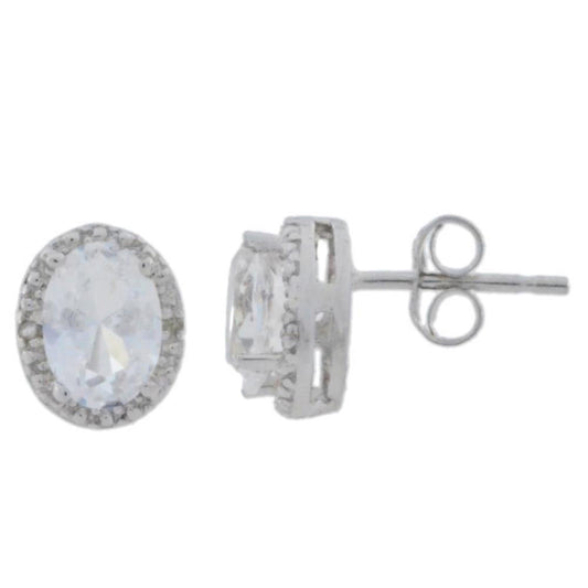 2 Ct White Sapphire & Diamond Oval Stud Earrings 14Kt White Gold