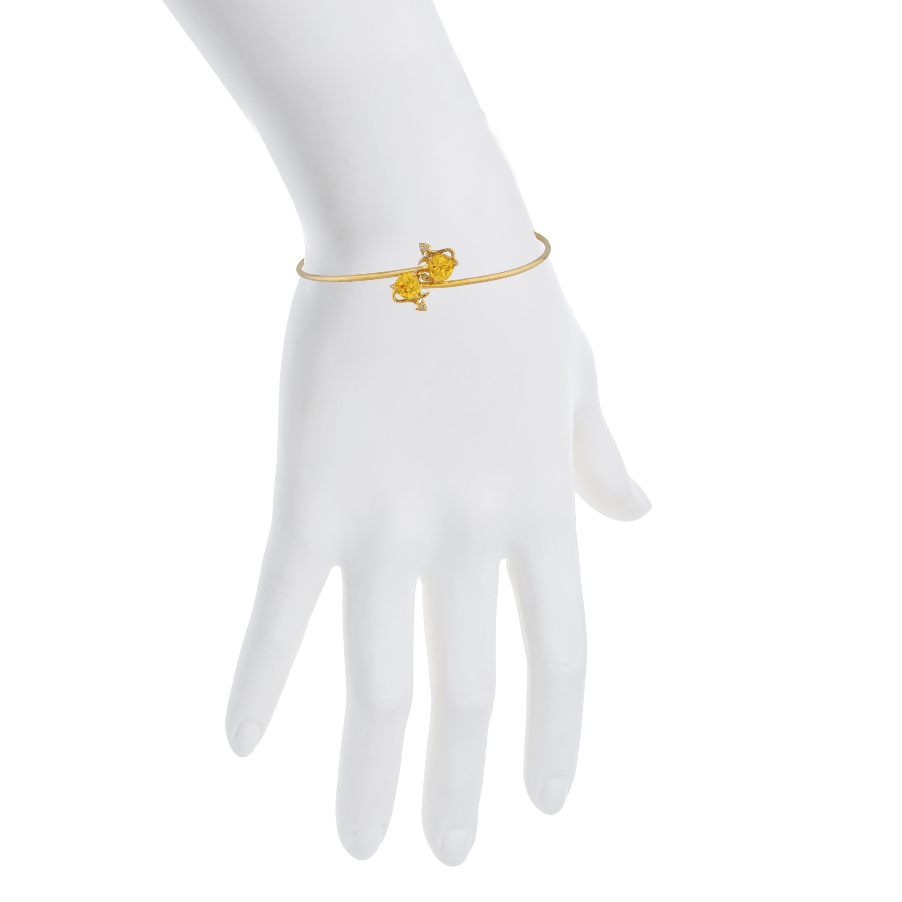 Yellow Citrine & Diamond Devil Heart Bangle Bracelet 14Kt Yellow Gold Rose Gold Silver