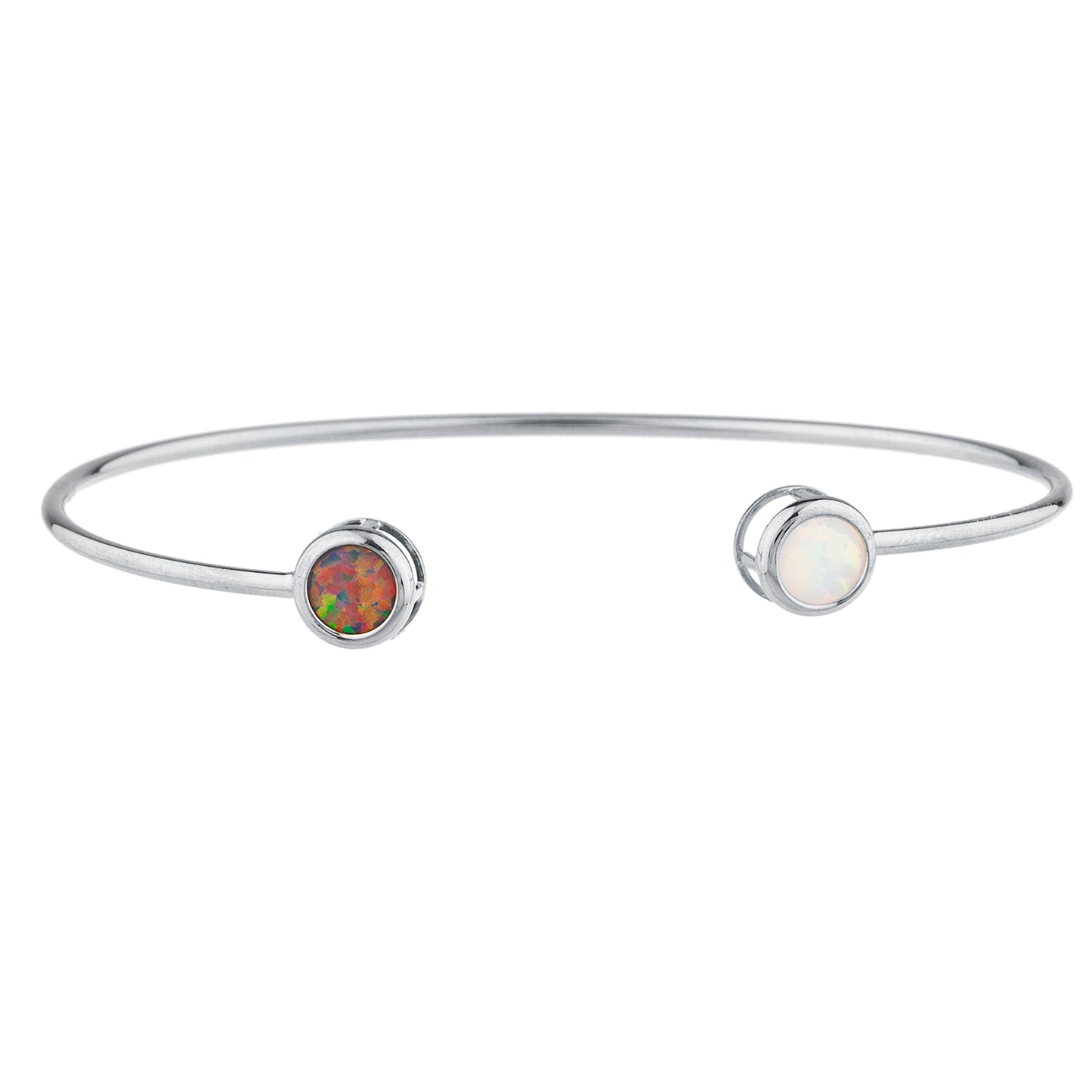 14Kt Gold Black & White Opal Round Bezel Bangle Bracelet