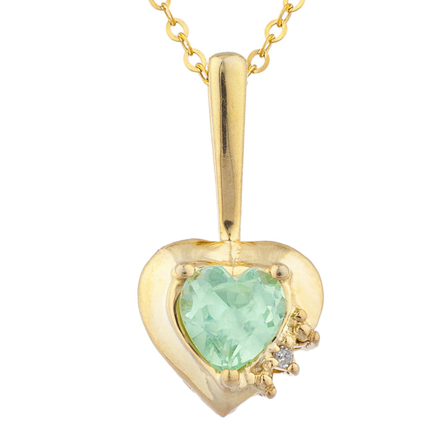 14Kt Gold Green Sapphire & Diamond Heart Design Pendant Necklace